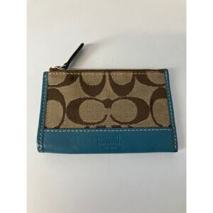 COACH CANVAS, LEATHER SIGNATURE PRINT SMALL CARD WALLET